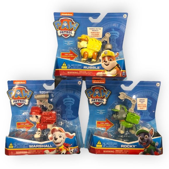 NEW Set Of 3 Paw Patrol Toy Talking Action Pup Figure 3" - Marshall Rocky Rubble - Picture 1 of 2